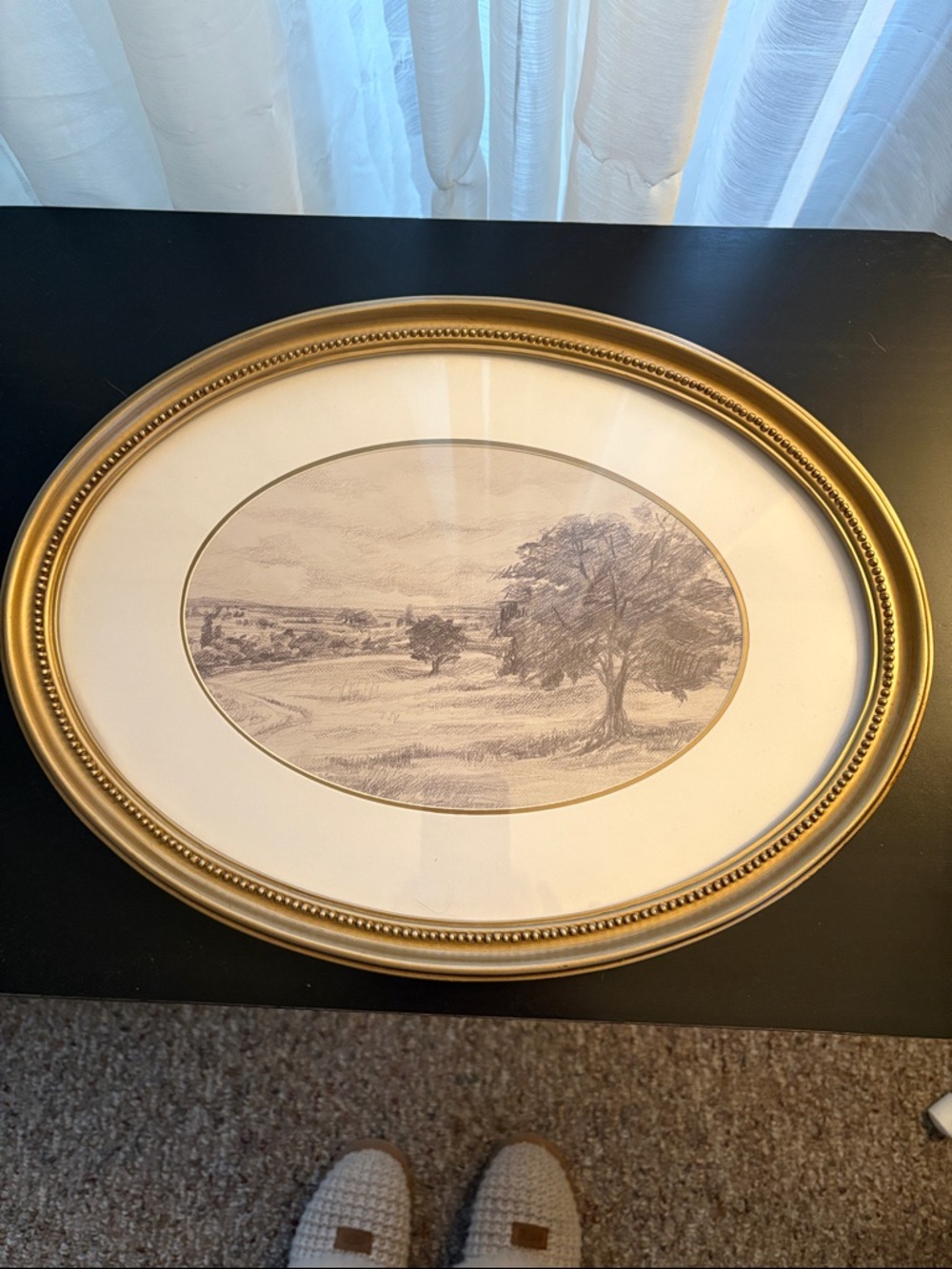 Hearth & Hand Gold Oval Framed Pastoral Sketch